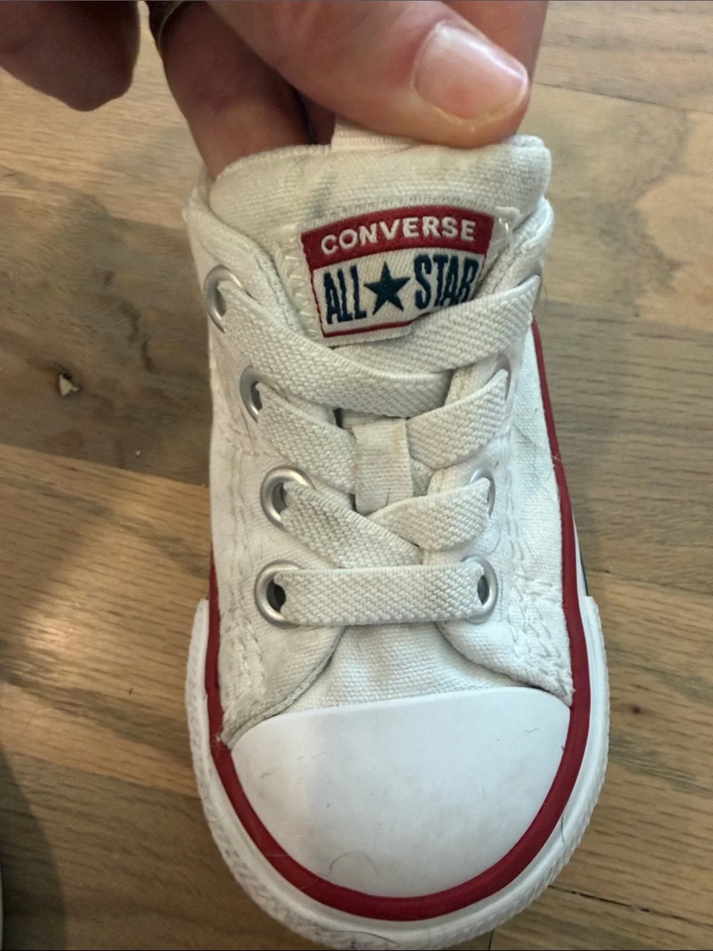 Converse Kids White Canvas Sneakers with Red Stripe